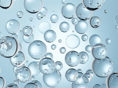 Transparent Floating Bubbles With Blue Background For Decorative Party And Photo Props 3d model