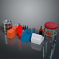 Food Storage Containers With Metal Bucket Red Brown Bottles Plastic Crate And Foam Box