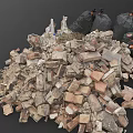Pile Of Construction Debris With Black Garbage Bags Broken Stones And Waste