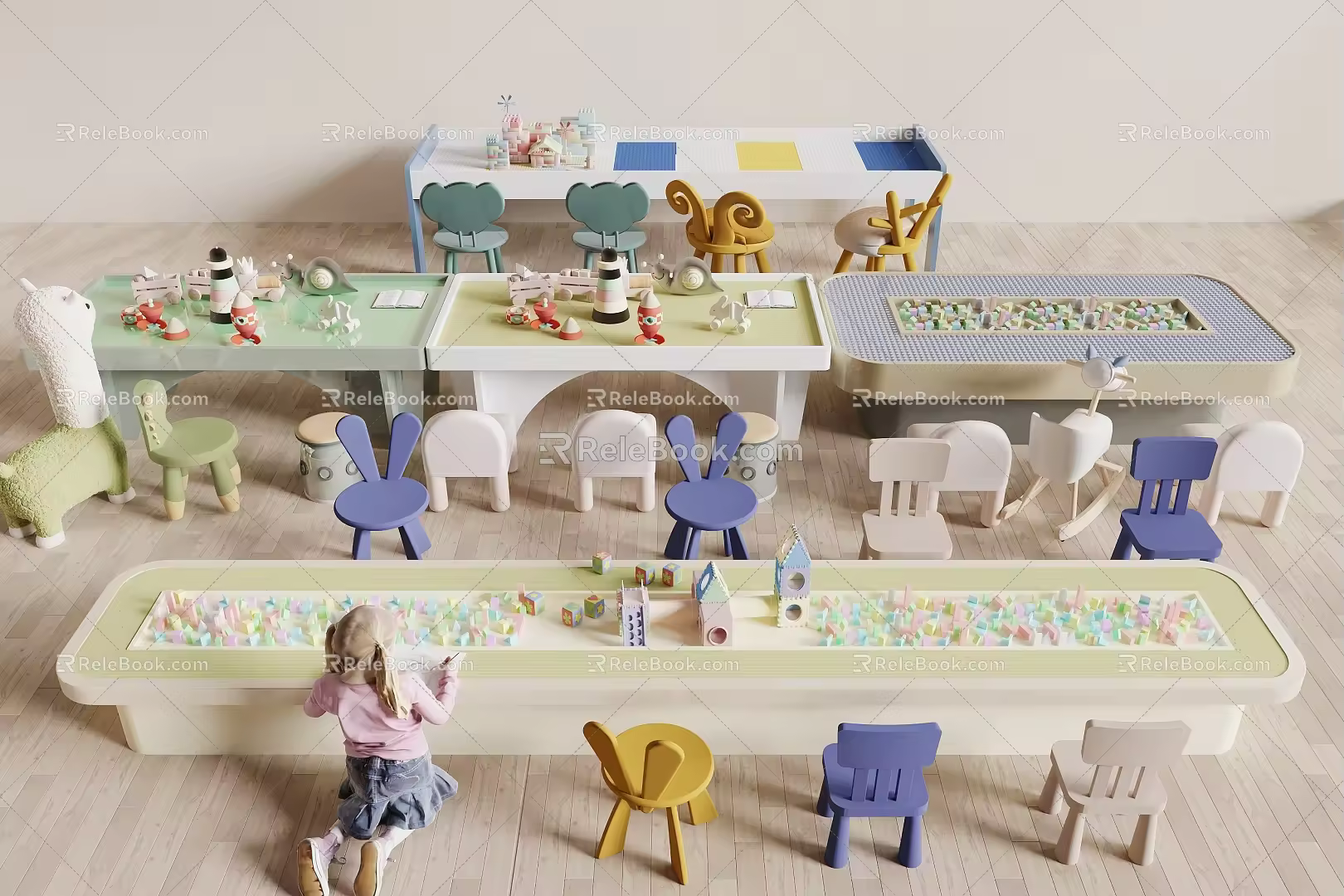 Modern Children's Table and Chair Children's Building Blocks Table and Chair Lego Table and Chair Children's Chair Lego Building Blocks Table 3d model