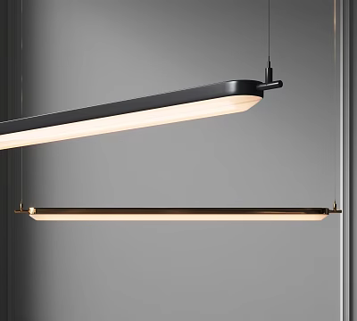 Modern Linear Pendant Light With Black Gold Metal Frame And Sleek Contemporary Hanging Design 3d model