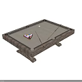 Sturdy Wooden Billiard Table With Cues And Colorful Balls For Sports Recreation