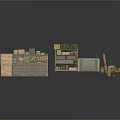 Warehouse Storage Area With Shelves Wooden Crates Green Boxes And Forklift