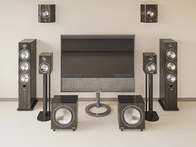 Modern Home Theater TV Setup With Surround Speakers And Subwoofers 3d model