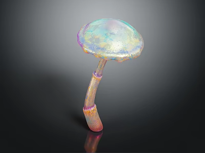 Colorful Mushroom With Iridescent Cap And Striped Stem On Black Background 3d model