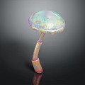 Colorful Mushroom With Iridescent Cap And Striped Stem On Black Background