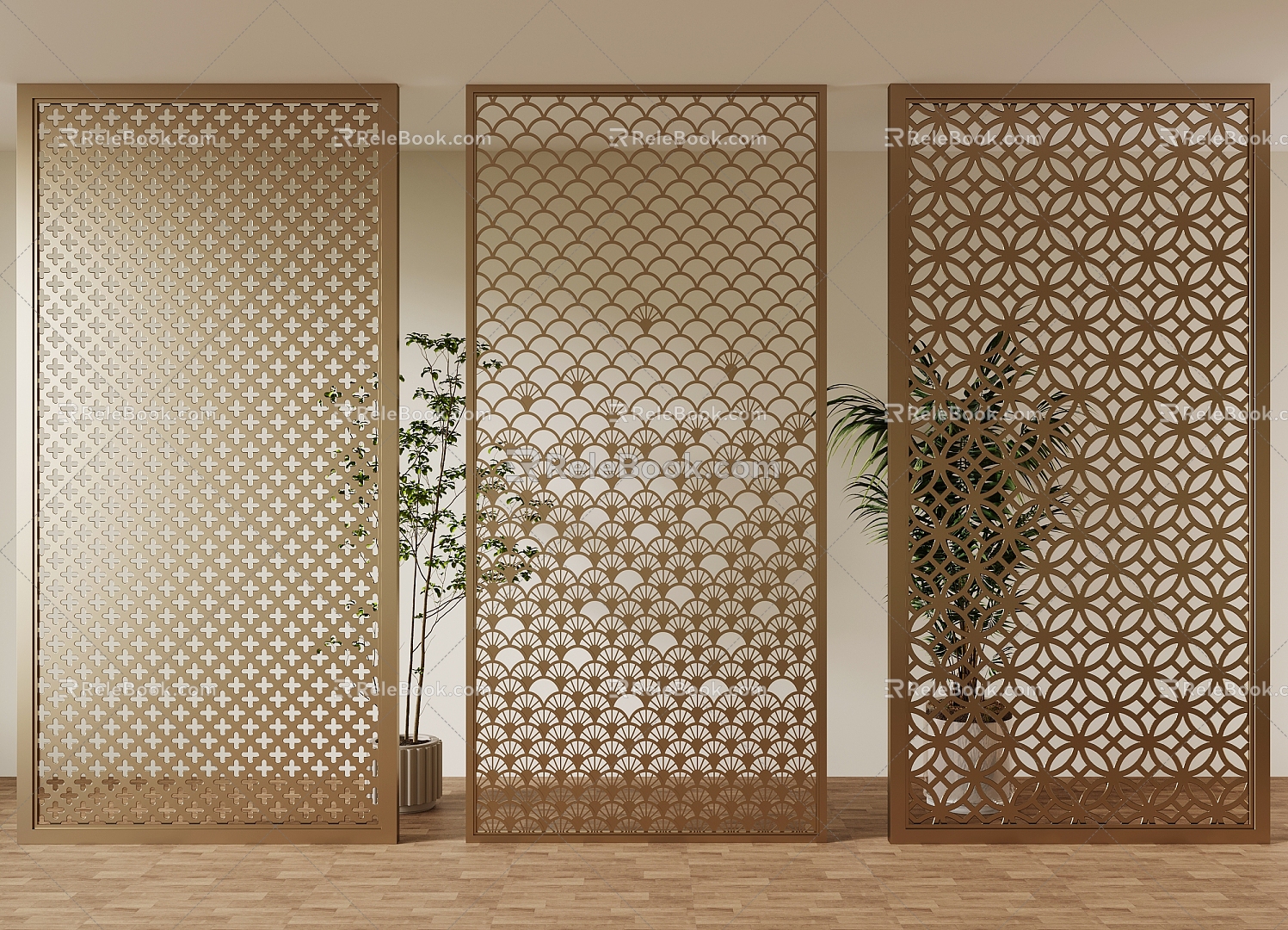 New Chinese-style Partition Carved Openwork Window Pane Window Decorative Metal Partition Screen 3d model