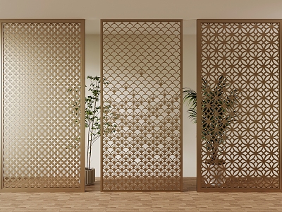 New Chinese-style Partition Carved Openwork Window Pane Window Decorative Metal Partition Screen 3d model