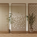 New Chinese-style Partition Carved Openwork Window Pane Window Decorative Metal Partition Screen 3d model