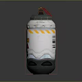 Explosive Military Weapon Featuring White Body Yellow Orange Stripes TECHI Label And Triangle Warning Sign