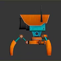 Orange And Blue Mechanical Robot With Camera Antenna And Robotic Legs