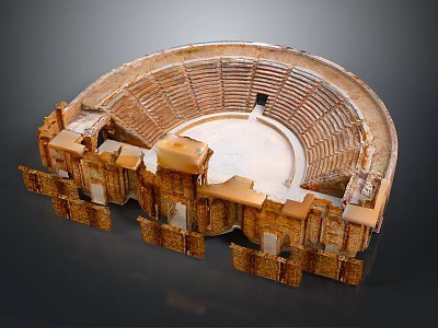 Ancient Amphitheater With Stone Structure And Tiered Seats Circular Design Historical Ruins 3d model