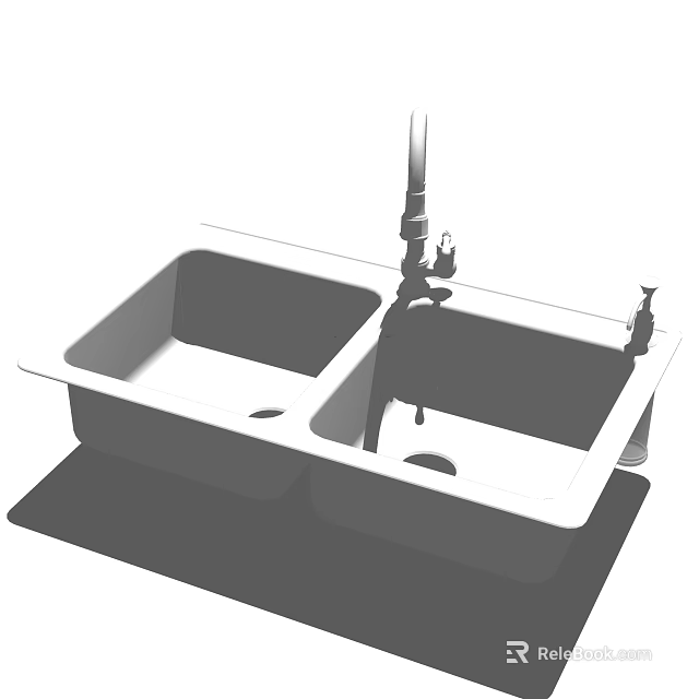 Modern Double Bowl Kitchen Sink With Faucet For Home Kitchen Use 3d model 
