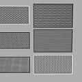 Six Metal Fencing Panels With Various Grid Patterns Neatly Arranged On Grey Background