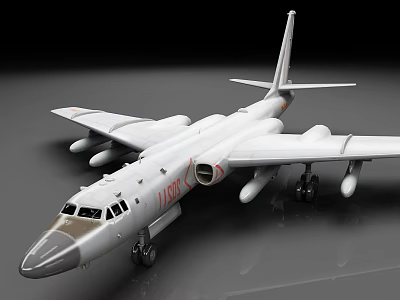 White Airplane Model With Four Engines Landing Gear And Fuselage Number 11052 3d model