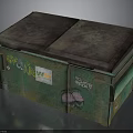 Green Trash Bin With Double Lids And Graffiti Covered Surface WUN Logo