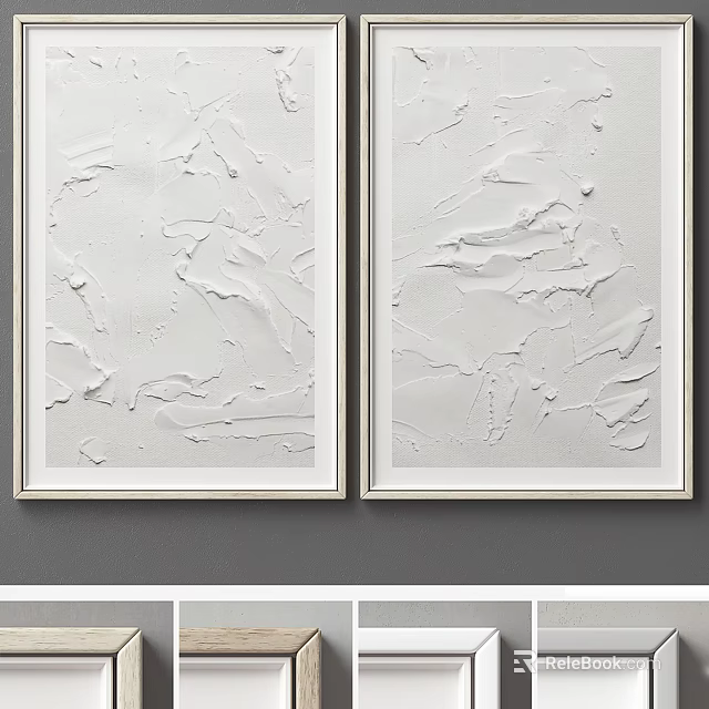 White Textured Abstract Paintings As Framed Wall Decor 3d model 