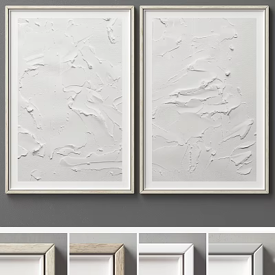 White Textured Abstract Paintings As Framed Wall Decor 3d model