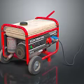 Portable Generator With Red Frame Wheels And Connected Power Cable 3d model