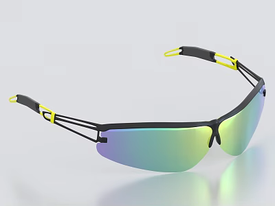 Fashionable Decorative Accessory Sunglasses Featuring Black Frame Yellow Decorations And Gradient Reflective Lenses 3d model