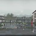 Chinese Garden Landscape with Traditional Chinese Architecture Pond Lotus Flowers Weeping Willows and Lantern Reflections