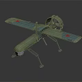 Green Military Airplane Model With Propeller Red Star Markings on Wings and Landing Gear