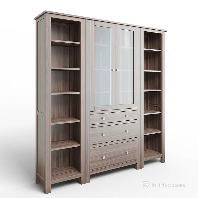Modern Console Cabinet with Glass Doors Drawers and Open Entryway Storage Shelves 3d model 