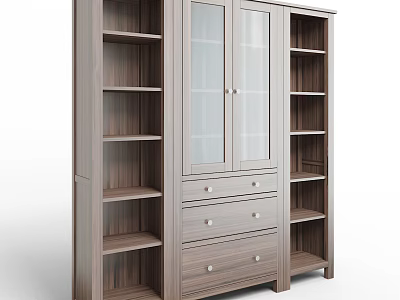 Modern Console Cabinet with Glass Doors Drawers and Open Entryway Storage Shelves 3d model