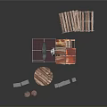 Wooden Scene Building Components With Pavilion Platforms Brick Stacks And Planks