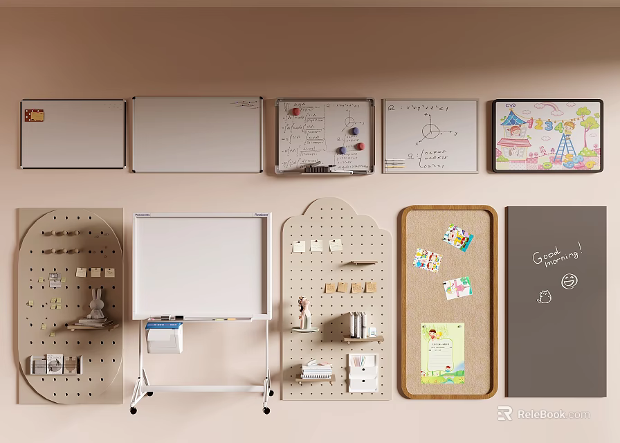 Various Office Display Boards Including Whiteboards Pegboards And Bulletin Boards For Notes And Organization 3d model 