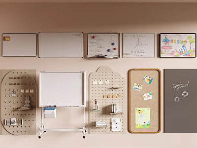 Various Office Display Boards Including Whiteboards Pegboards And Bulletin Boards For Notes And Organization 3d model