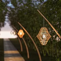Outdoor Hexagonal Lights With Bamboo Poles For Natural Pathway Illumination