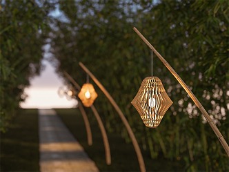 Middle Ancient Street Light Southeast Asia Rattan Landscape Light Southeast Asia Street Light Modern High Pole Landscape Bamboo Light Rural Landscape 3d model