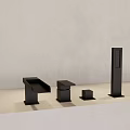 Sleek Modern Bathroom Fixture Set With Metal Faucet Sink And Shelf Accessories