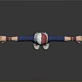 3D Character Model With Red White Hair Blue Jumpsuit White Boots Red Wristbands Arms Outstretched