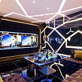 Modern KTV Interior Design With Geometric Lighting LED Screens And Sofa 3d model