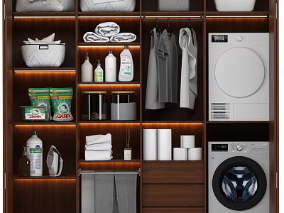 Wooden Bathroom Cabinet Rack with Shelves Towels Detergents and Laundry Appliances 3d model