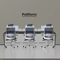 Three Workstations Modern Desk And Chair Set With Screens Neatly Arranged