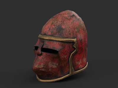 Ancient Medieval Red Helmet With Gold Trim And Rustic Texture 3d model