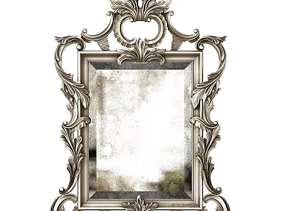 Ornate Vintage Rectangular Mirror With Intricate Carved Silver Frame And Decorative Details 3d model