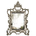 Ornate Vintage Rectangular Mirror With Intricate Carved Silver Frame And Decorative Details