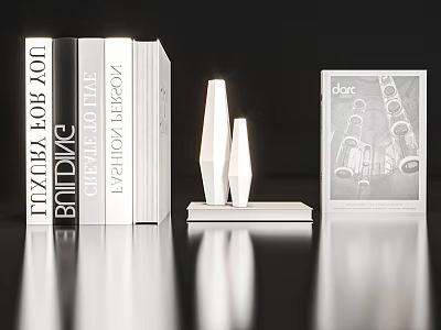 Elegant Books and Magazines Display with Decorative Candle Sculptures and Saxophone Cover 3d model