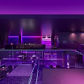 Modern Bar Interior With Purple Lighting Bar Counter And Seating Area
