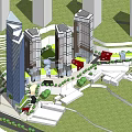 Modern Office Towers Complex With Greenery Roadways And Open Public Spaces