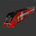 Red Modern Electric Train With Black Roof And White Star Pattern Design 3d model