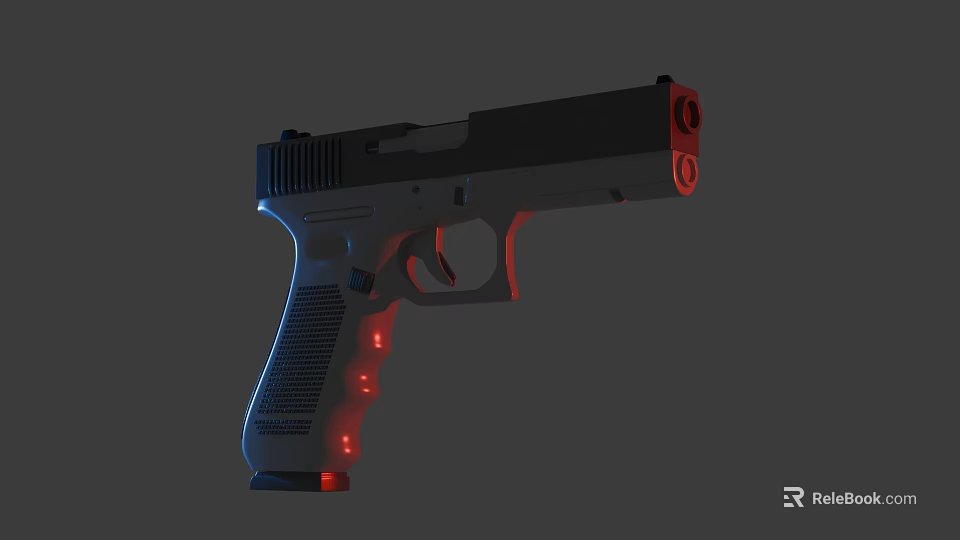 Black Tactical Pistol With Blue And Red Glowing Accents Textured Grip 3D Render 3d model 