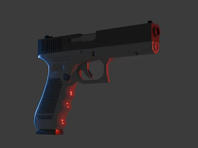 Black Tactical Pistol With Blue And Red Glowing Accents Textured Grip 3D Render 3d model