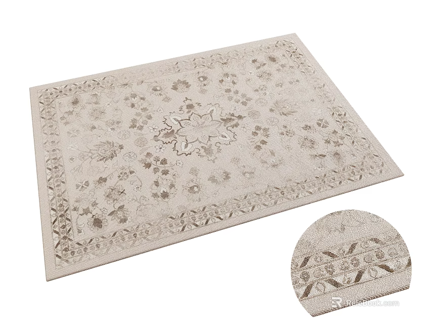 Square Beige Rug With Decorative Floral Pattern And Intricate Border Design 3d model