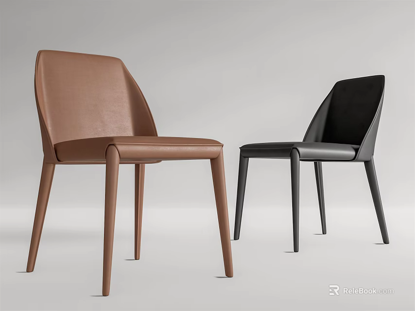 Modern Brown And Black Leather Dining Chairs With Sleek Design 3d model