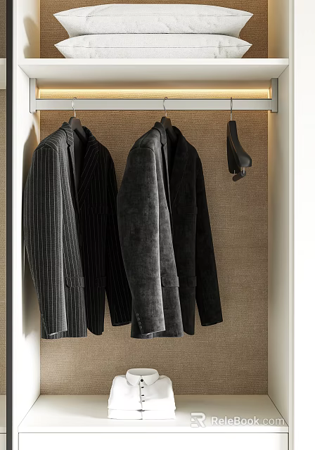 Suits Hanging In Modern Wardrobe Closet 3d model
